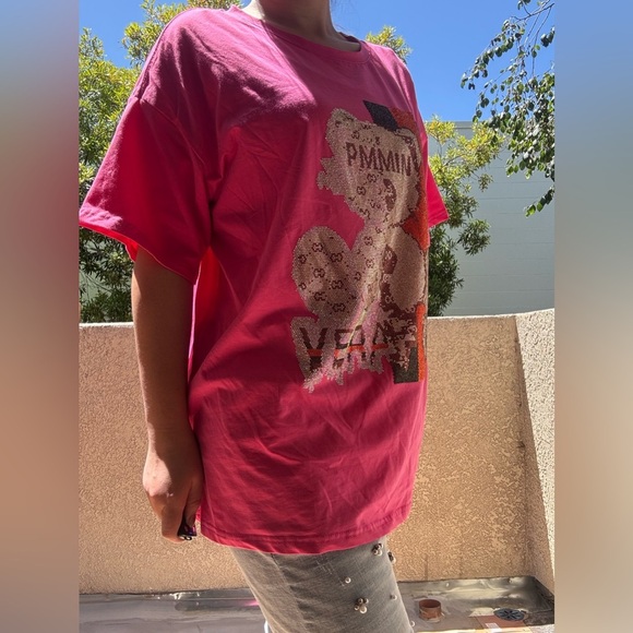 Pink Graphic T-Shirt with Bear Design - Picture 7 of 7